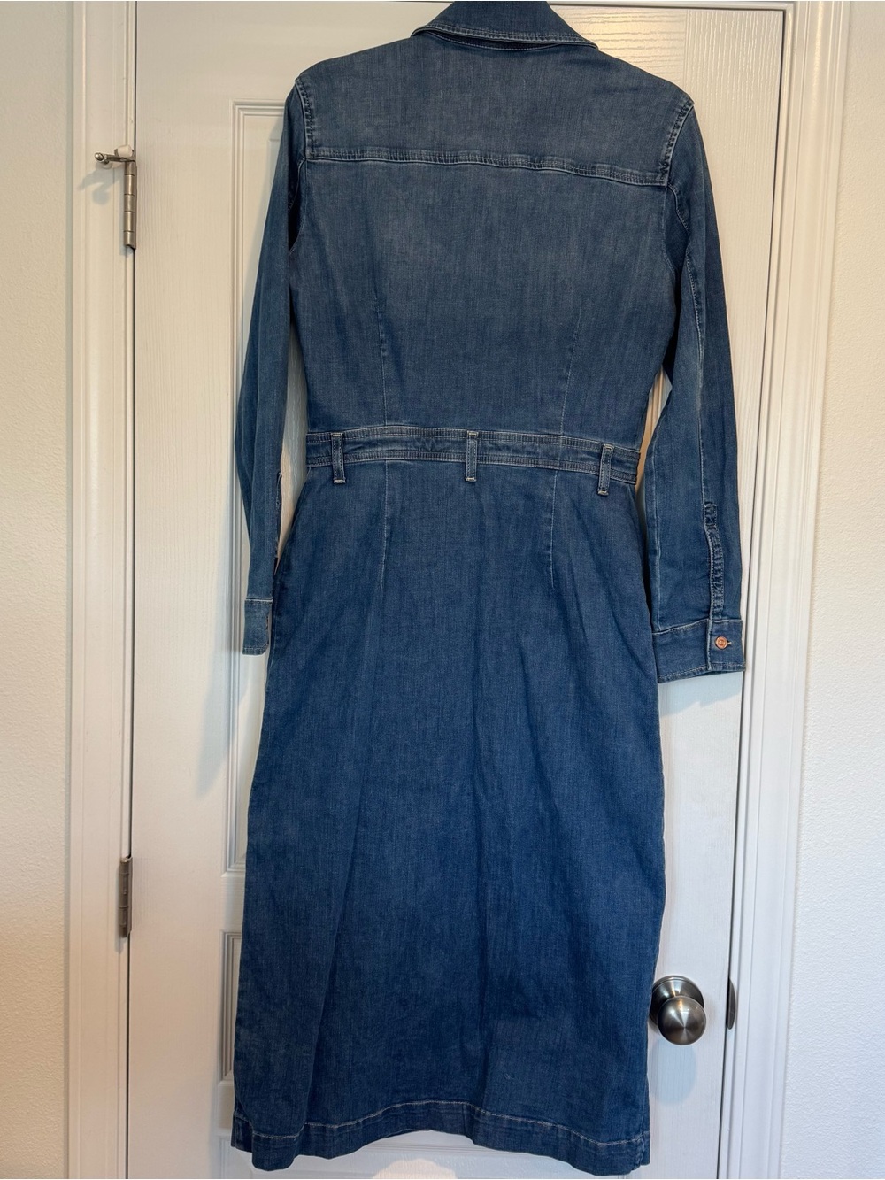 7 For All Mankind Denim Midi Shirt Dress in Blue - Picture 2 of 7